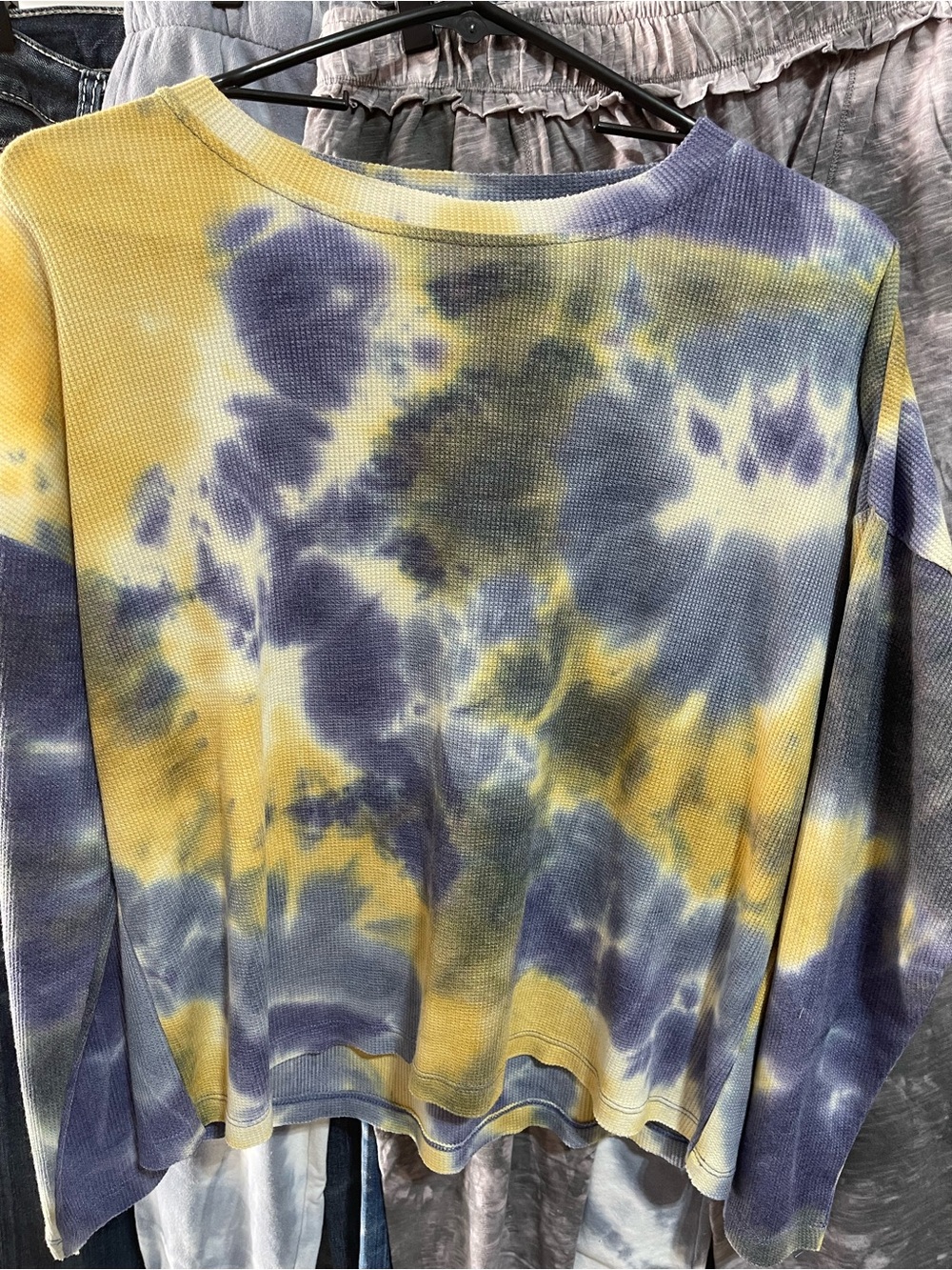 For The Republic Yellow and Blue Tie-Dye Long Sleeve Top